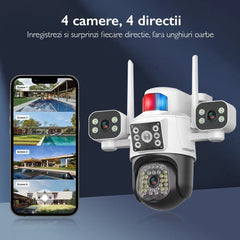 Cameră de Supraveghere Quad Wireless 20MP – Ultra HD, PTZ, Zoom 5X, Viziune Nocturnă, Comunicare Bidirecțională