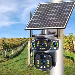 Cameră de Supraveghere 4G cu Panou Solar, 4 Lentile, Full HD, PTZ, Zoom 10X, Night Vision
