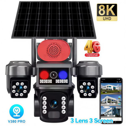 Cameră Supraveghere 4G Tip „Crocodil” – 3 Camere Rotative, 15MP, Viziune Nocturnă