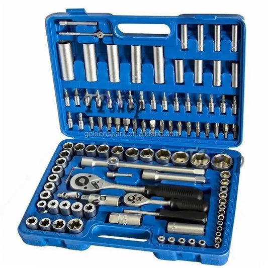 Set Trusă Tubulară 108 Piese, 6 Colțuri, Chei și Accesorii pentru Lucrări Profesionale