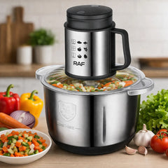 Tocător Electric Profesional RAF cu Bol Inox 5L și Lame Duble din Oțel Inoxidabil
