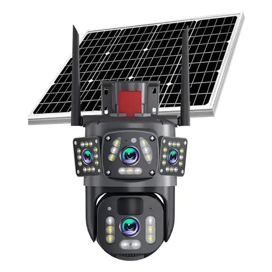 Cameră de Supraveghere 4G cu Panou Solar, 4 Lentile, Full HD, PTZ, Zoom 10X, Night Vision