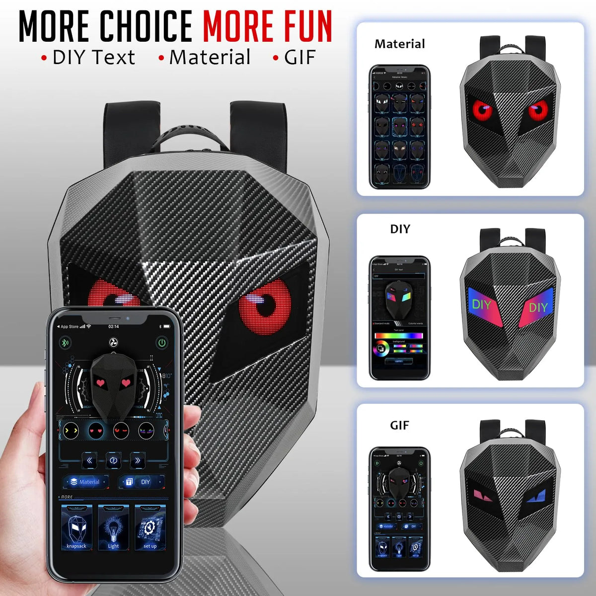 Rucsac cu Ecran LED Full Color Impermeabil și Capacitate Mare Carbon