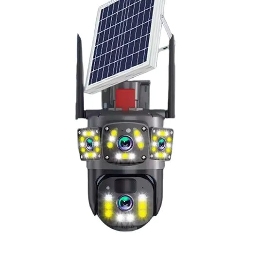 Cameră de Supraveghere 4G cu Panou Solar, 4 Lentile, Full HD, PTZ, Zoom 10X, Night Vision