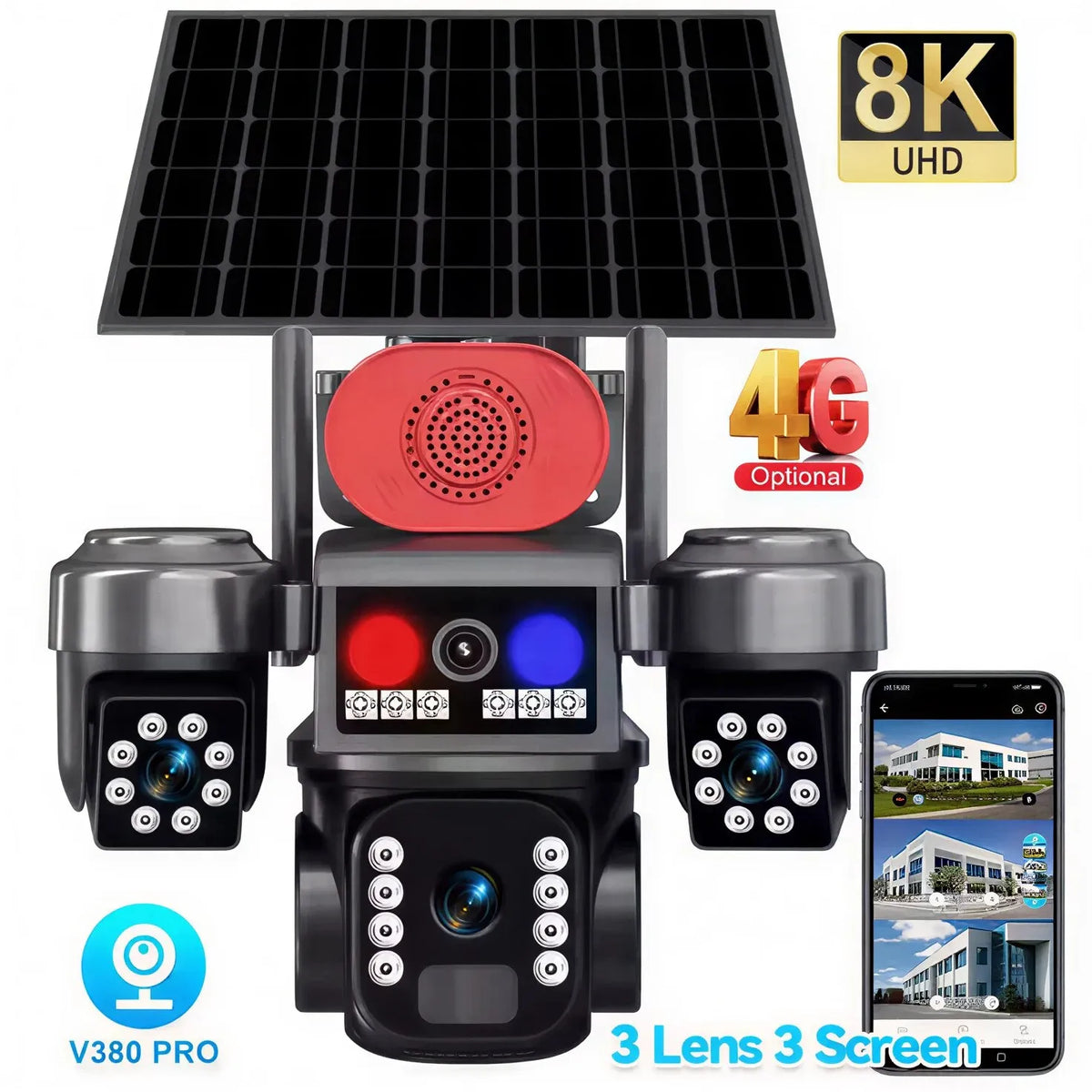 Cameră Supraveghere 4G Tip „Crocodil” – 3 Camere Rotative, 15MP, Viziune Nocturnă