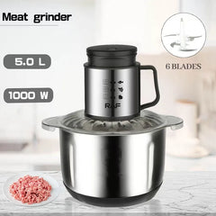 Tocător Electric Profesional RAF cu Bol Inox 5L și Lame Duble din Oțel Inoxidabil