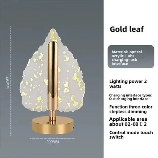 Lampă LED Decorativă în Formă de Frunză Aurie, Reîncărcabilă