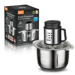 Tocător Electric Profesional RAF cu Bol Inox 5L și Lame Duble din Oțel Inoxidabil