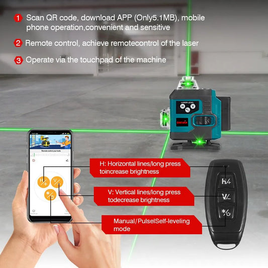 Nivelă Laser Profesională 4D cu 16 Linii Verzi – Precizie Ridicată și Autonivelare