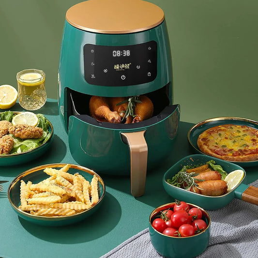 Friteuză cu Aer Cald 6L Verde – 2400W, Touch LCD, Fără Ulei