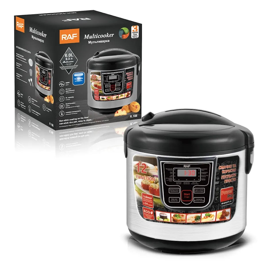 Multicooker Electric RAF 6L cu 12 Programe și Panou Digital Inteligent - Negru