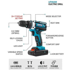 Trusă Bormașină pentru Bricolaj cu 2 Acumulatori 48V și 30 Accesorii