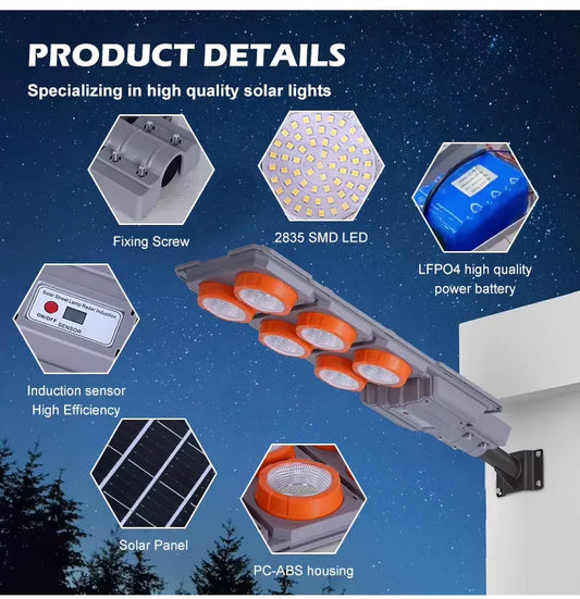 Proiector Solar LED Exterior cu Senzor – 400W / 600W, Control Automat, IP65